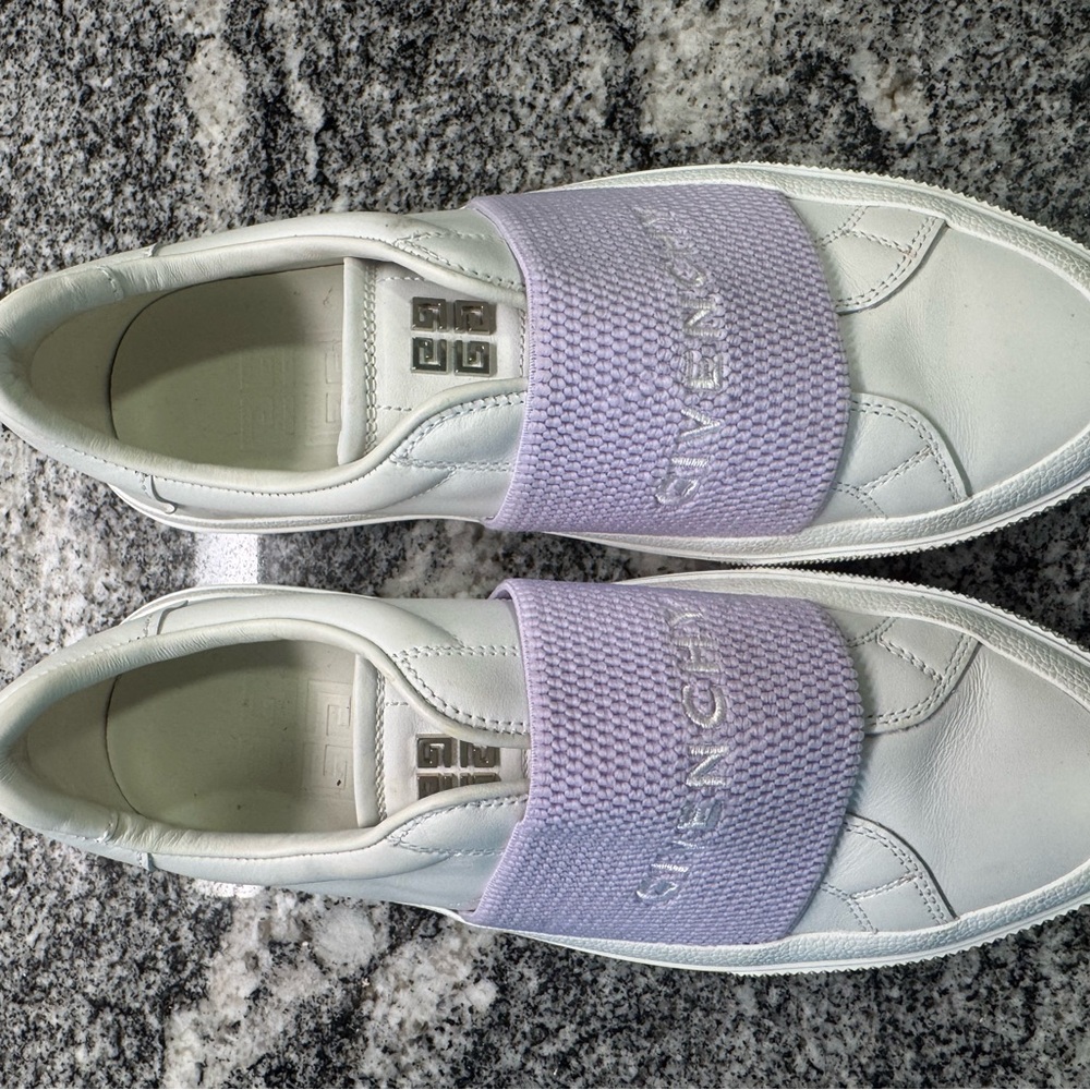 Givenchy White and Purple Slip-On Sneakers with Breathable Mesh